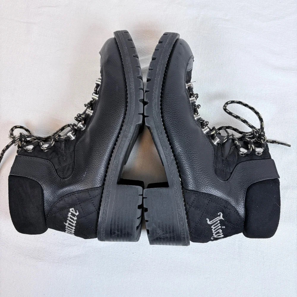 Juicy Couture JC Indulgence Black Hiking Combat Ankle Boots Logo Chunky Lug 9M